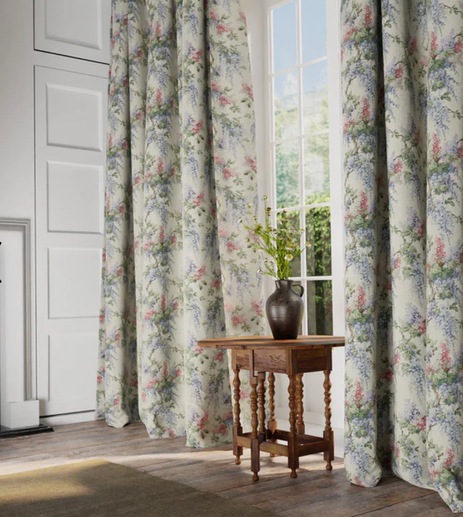 pink/blue - Vita Fabric Linwood 100% Linen curtains