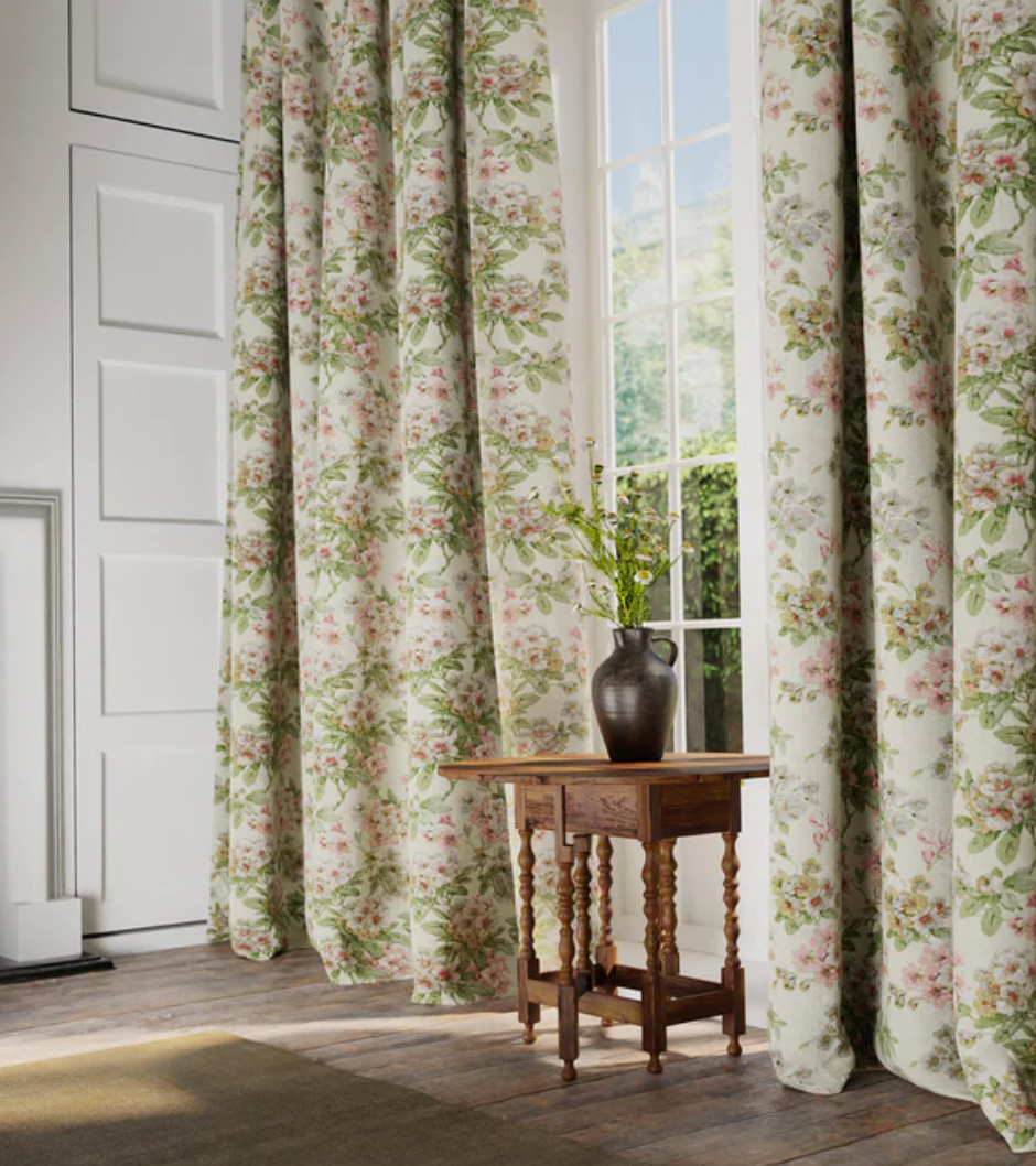 Pink/Green - Gertrude Fabric Linwood 100% Linen curtains