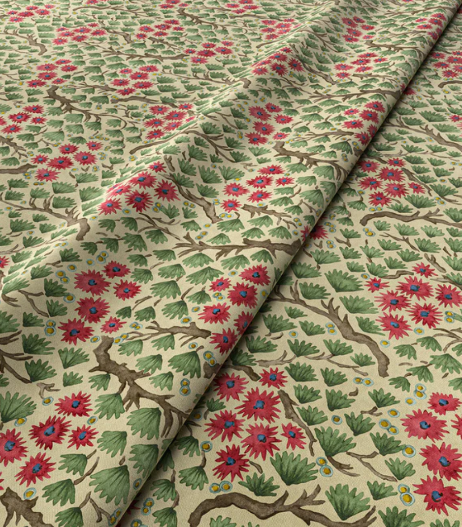 Pink/Green- Miyagi Fabric Linwood 100% Cotton Velvet