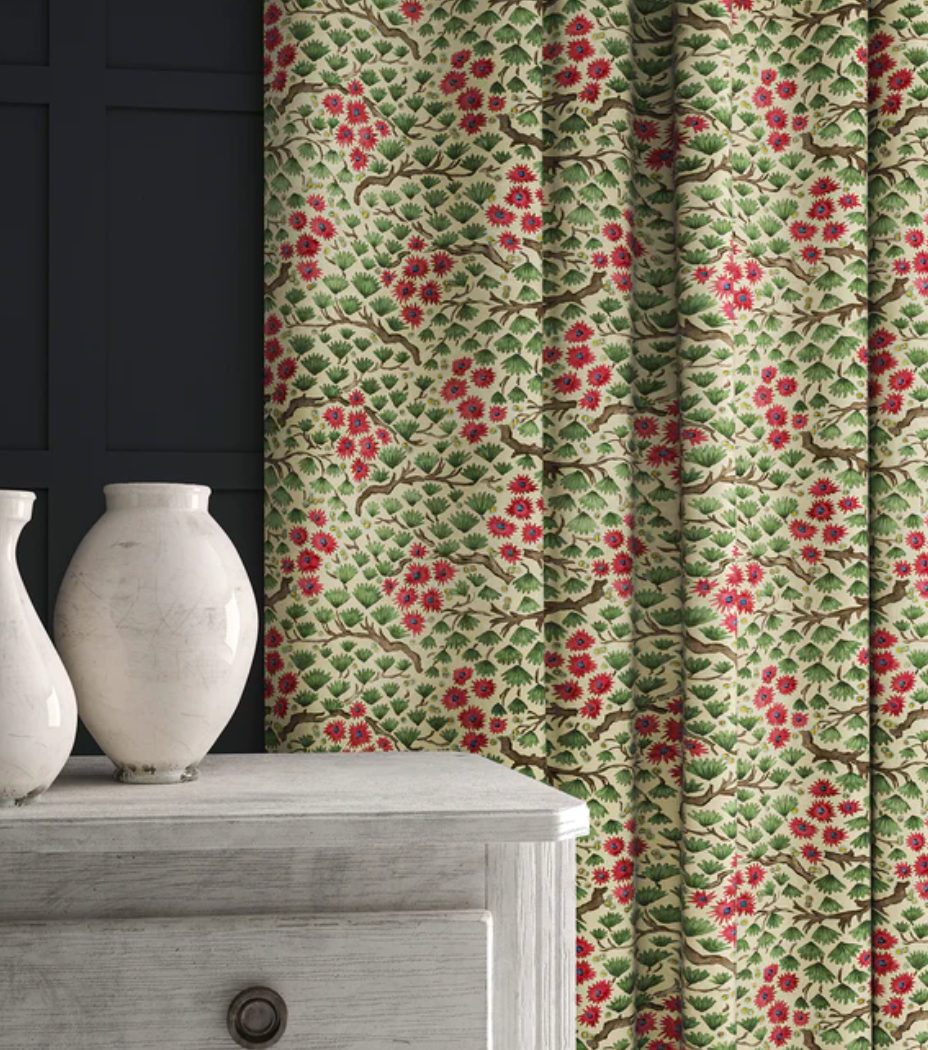 Pink/Green- Miyagi Fabric Linwood 100% Cotton Velvet curtain