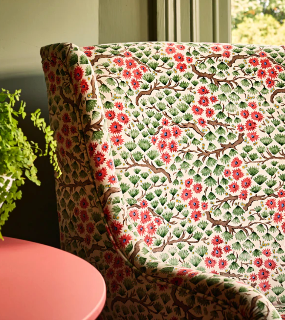 Pink/Green- Miyagi Fabric Linwood 100% Cotton Velvet chair
