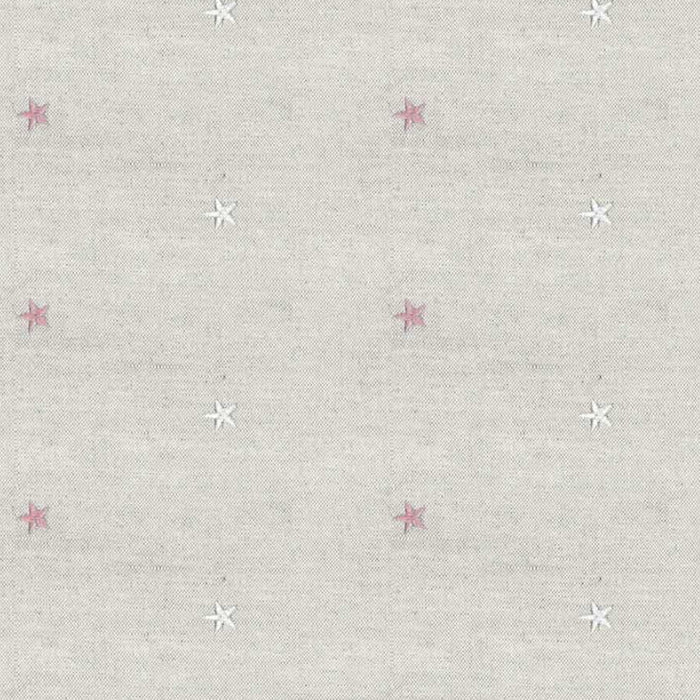 Cooshy Embroidered Pink Stars Linen/Cotton blend Fabric