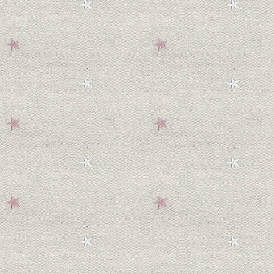 Cooshy Embroidered Pink Stars Linen/Cotton blend Fabric