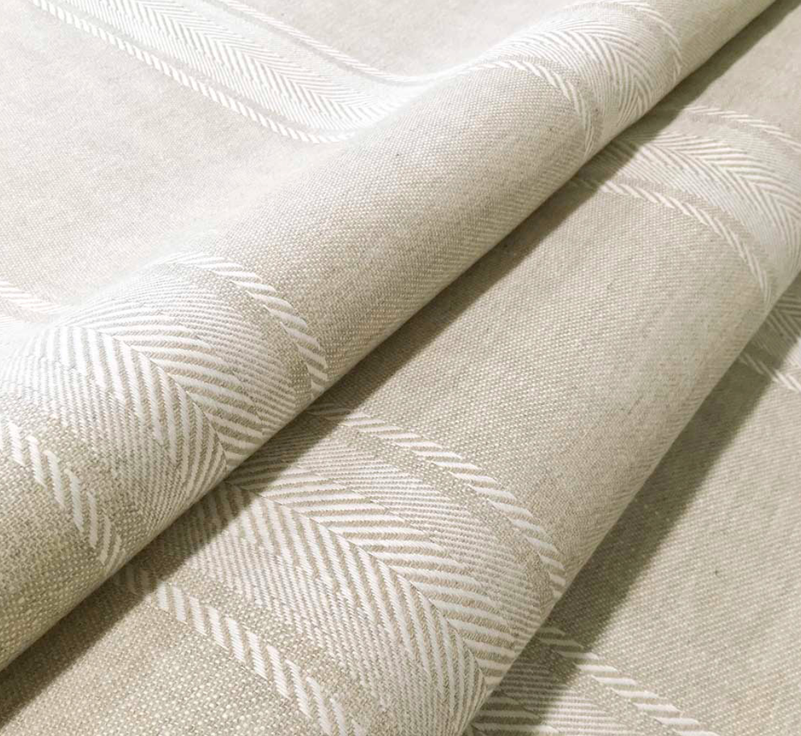 Oatmeal - Salcombe Stripe Fabric Ian Mankin 100% Linen/Cotton Mix fold