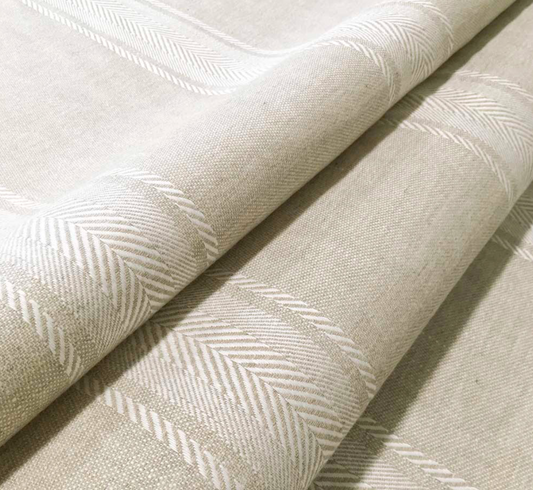 Oatmeal - Salcombe Stripe Fabric Ian Mankin 100% Linen/Cotton Mix fold
