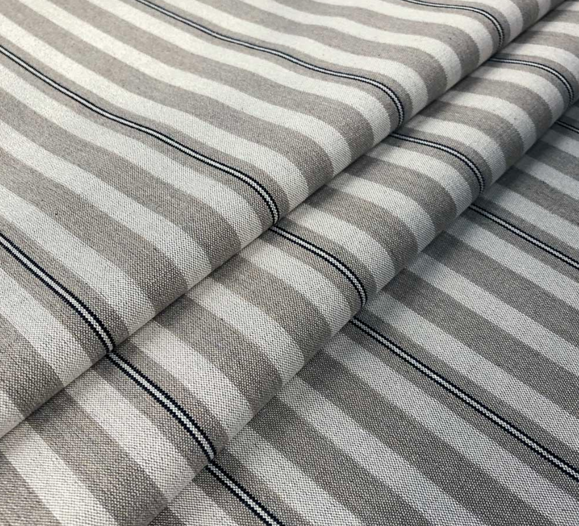 Black - Spencer Stripe Fabric Ian Mankin 100% Linen