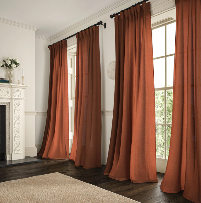 Terracotta - Marietta Linen by Linwood - Curtains