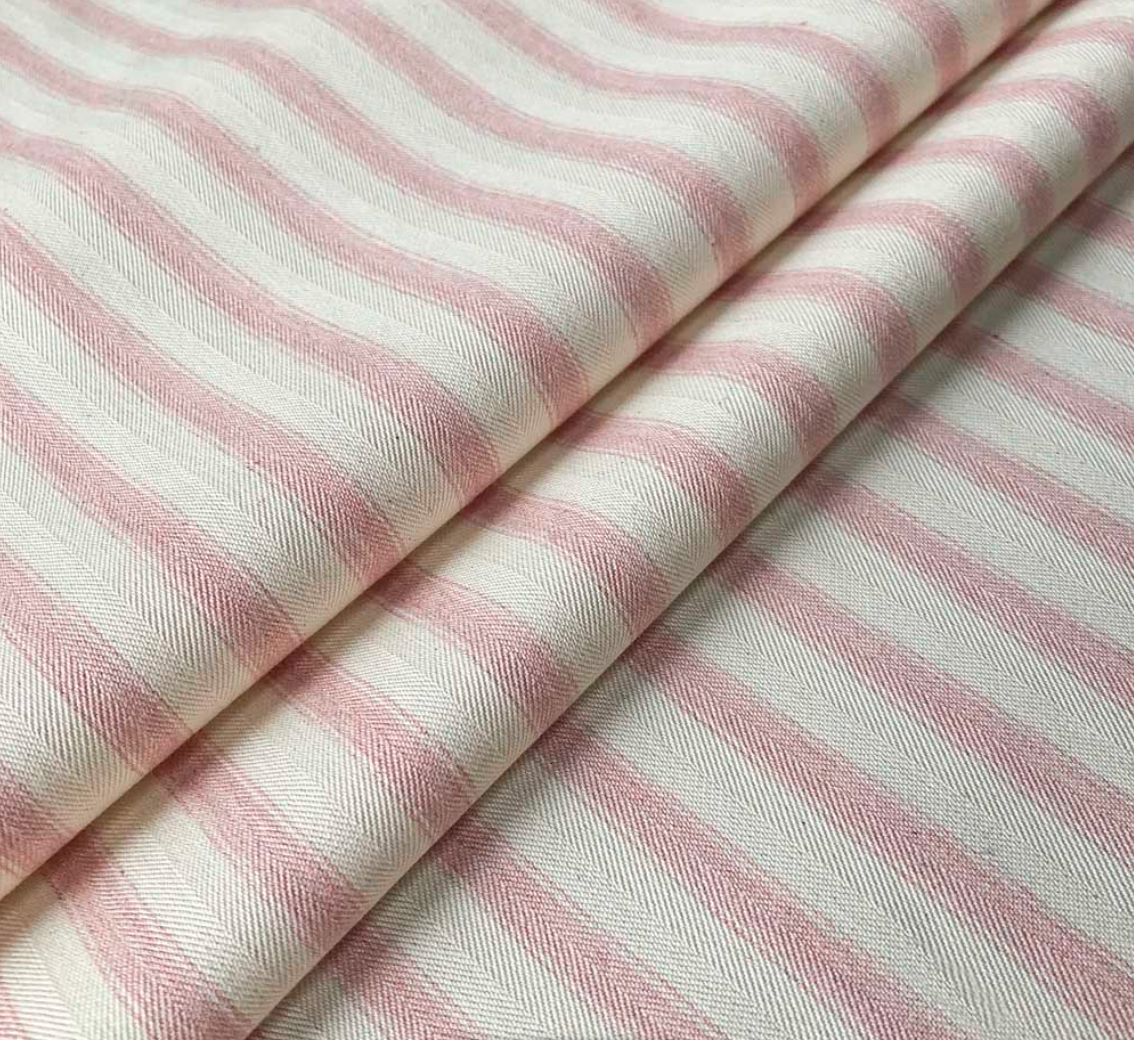 Pink - Ticking Stripe 2 Fabric Ian Mankin 100% Cotton