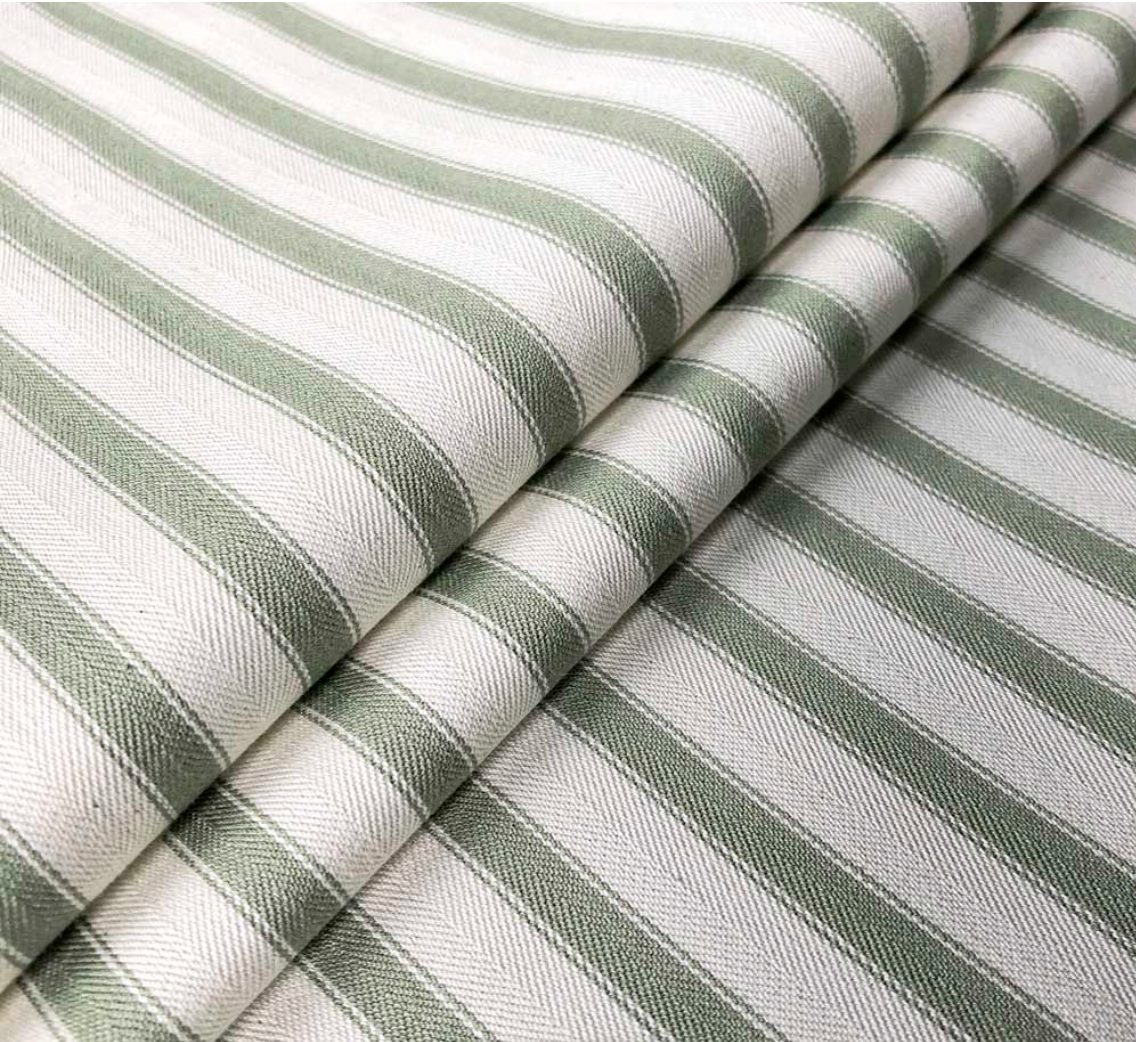 Sage - Ticking Stripe 2 Fabric Ian Mankin 100% Cotton