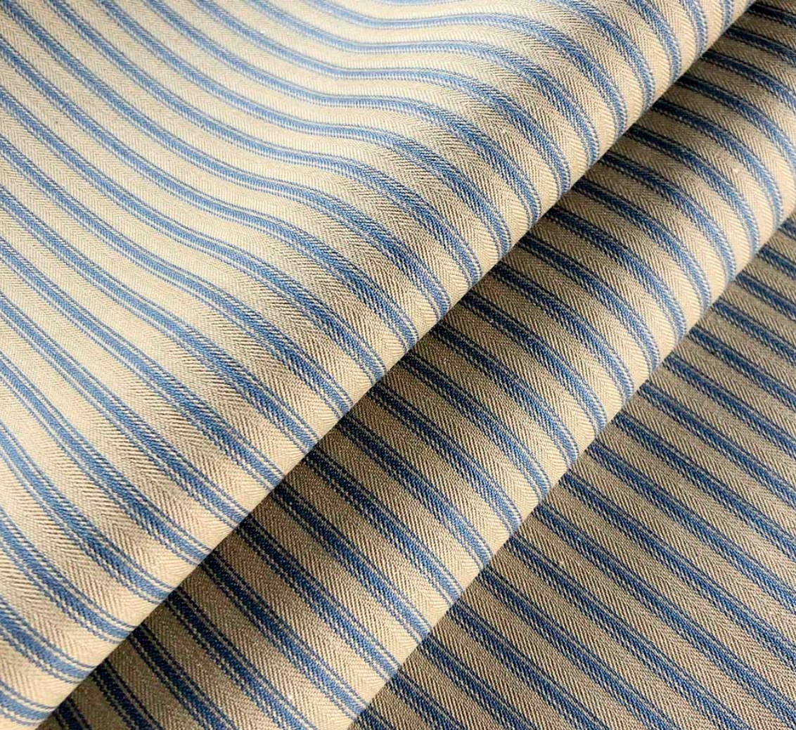 Petrol Blue - Ticking Stripe 1 Rustic Fabric Ian Mankin 100% Cotton