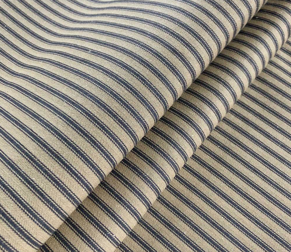 Storm - Ticking Stripe 1 Rustic Fabric Ian Mankin 100% Cotton
