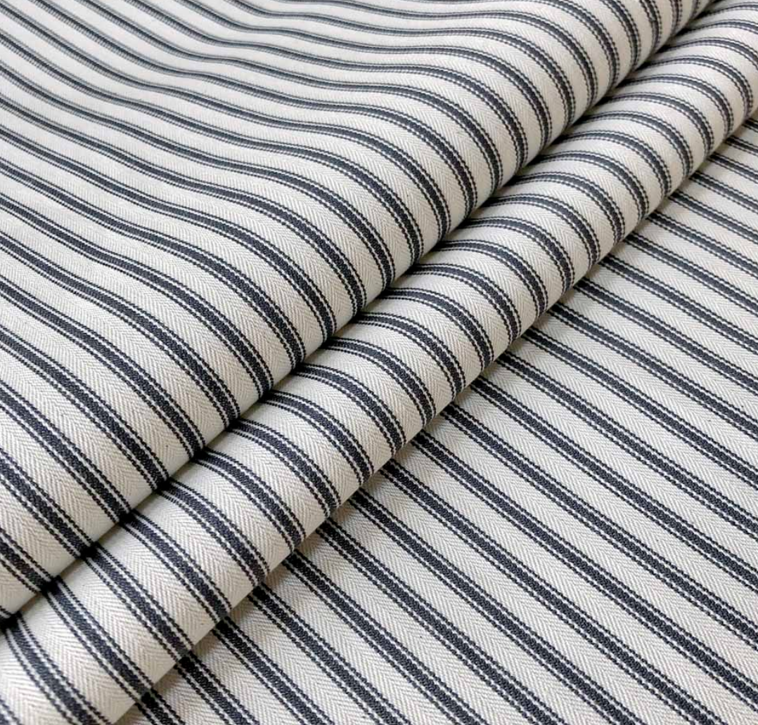 Cooshy Dark Navy Ticking Stripe 100% Cotton Fabric