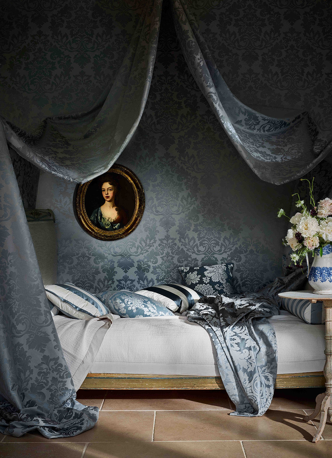 James Hare Rococo Damask Polar Made to Measure Roman Blinds