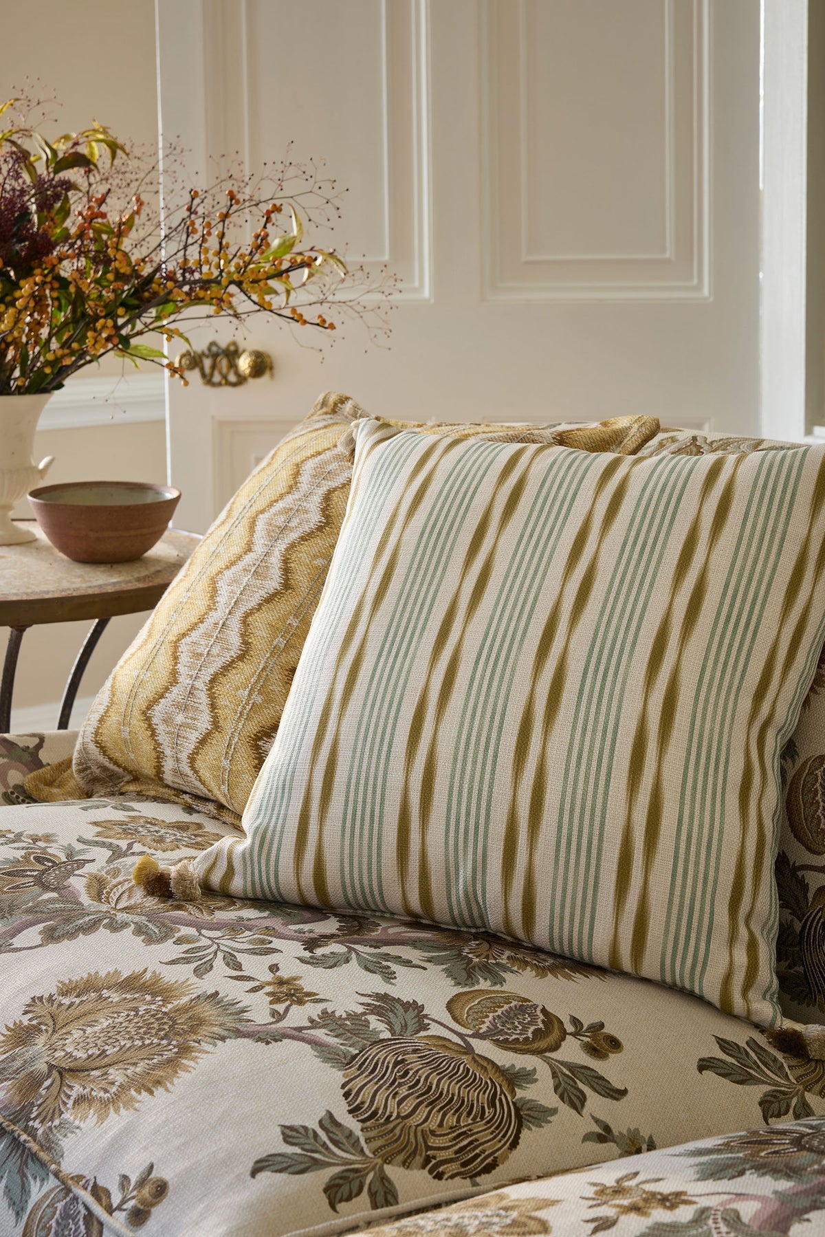 James Hare Aura Stripe Golden Alfresco Made to Measure Roman Blinds