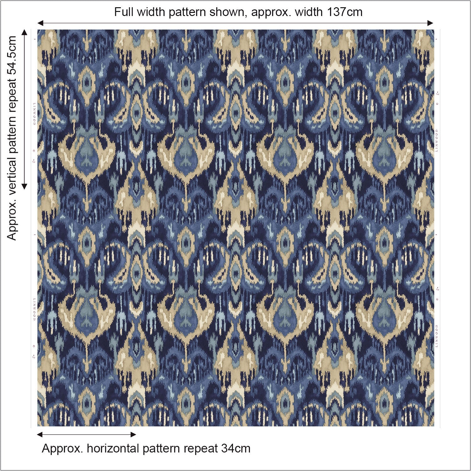 Linwood Bukhara Indigo FR Made to Measure Curtains