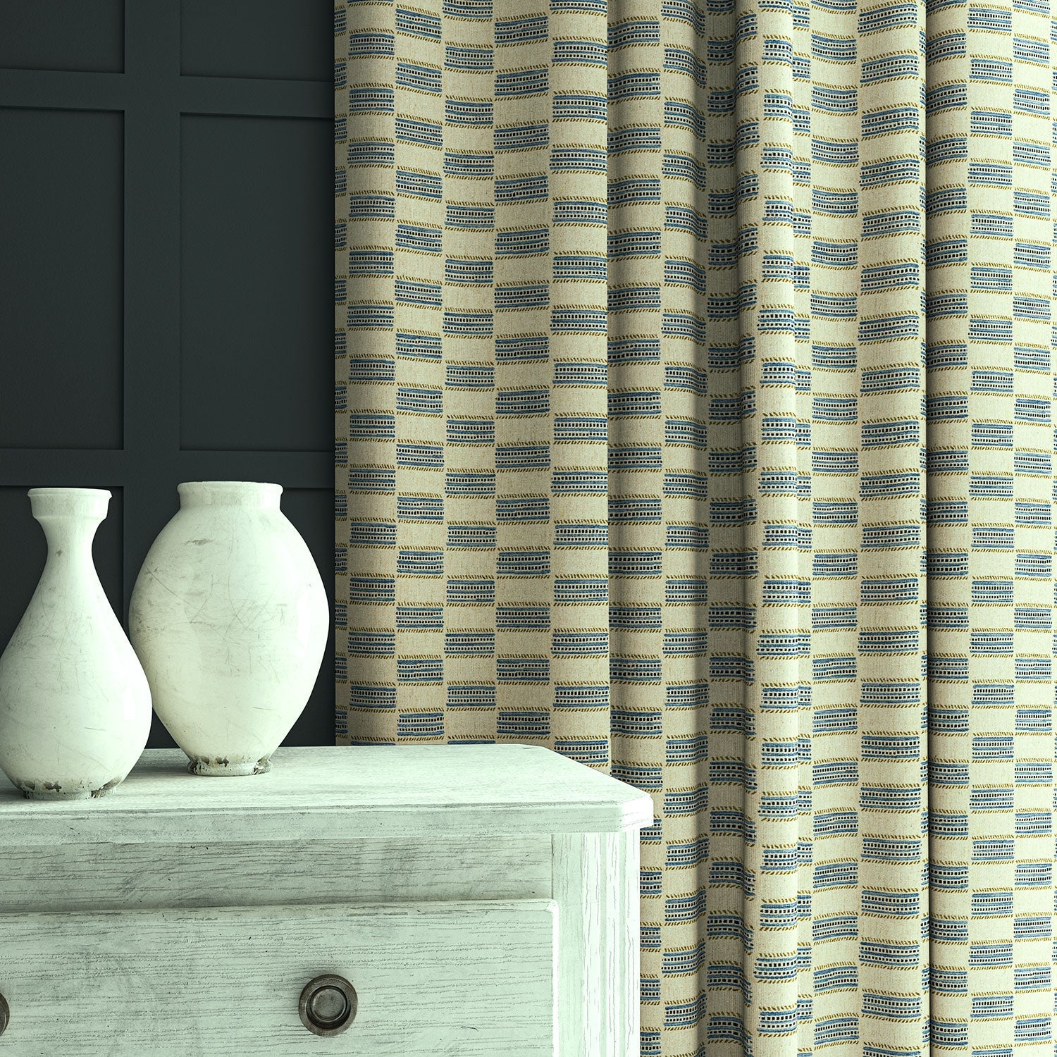 Linwood Strata Bluestone FR Made to Measure Curtains