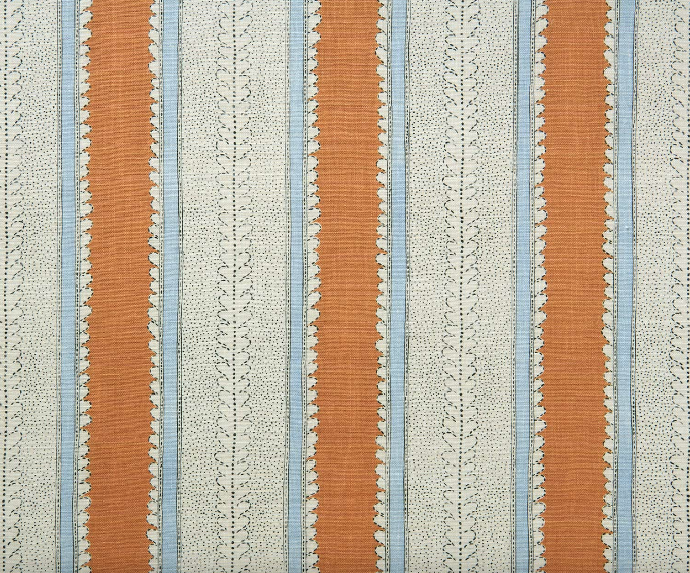 Striped fabric with orange, white, and blue patterns