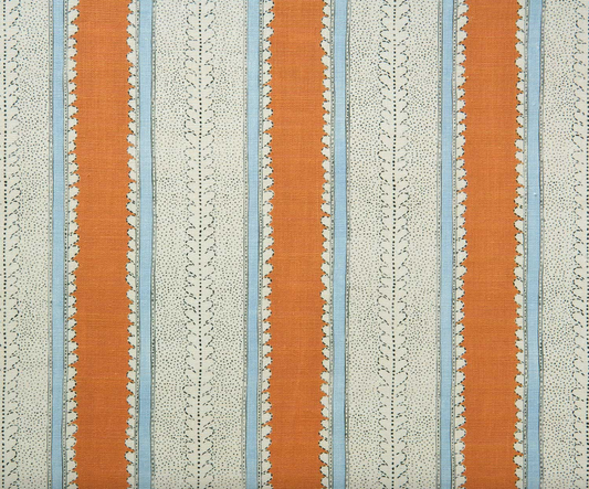 Striped fabric with orange, white, and blue patterns