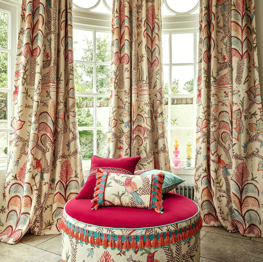 Crimson - Songbird Linen, Maru Collection by Linwood - curtains