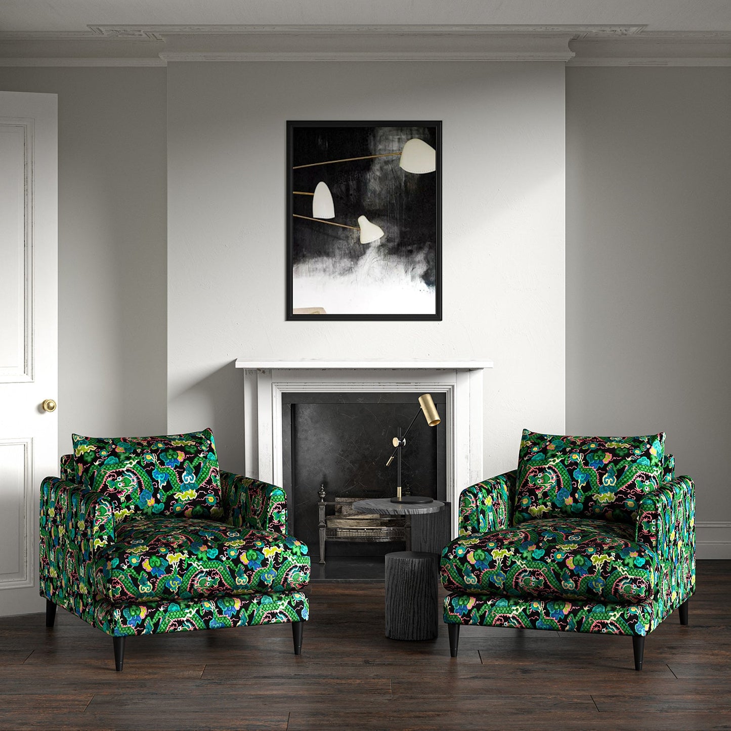 Linwood Double Dragon Green Made to Measure Curtains