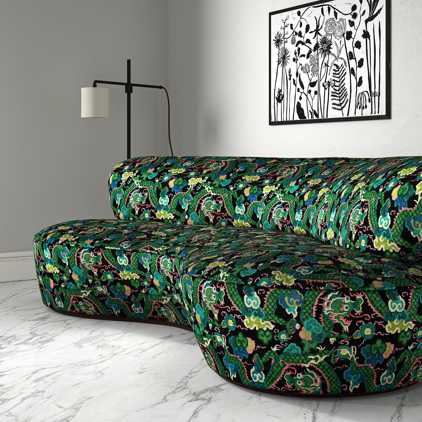 Linwood Double Dragon Green Made to Measure Curtains