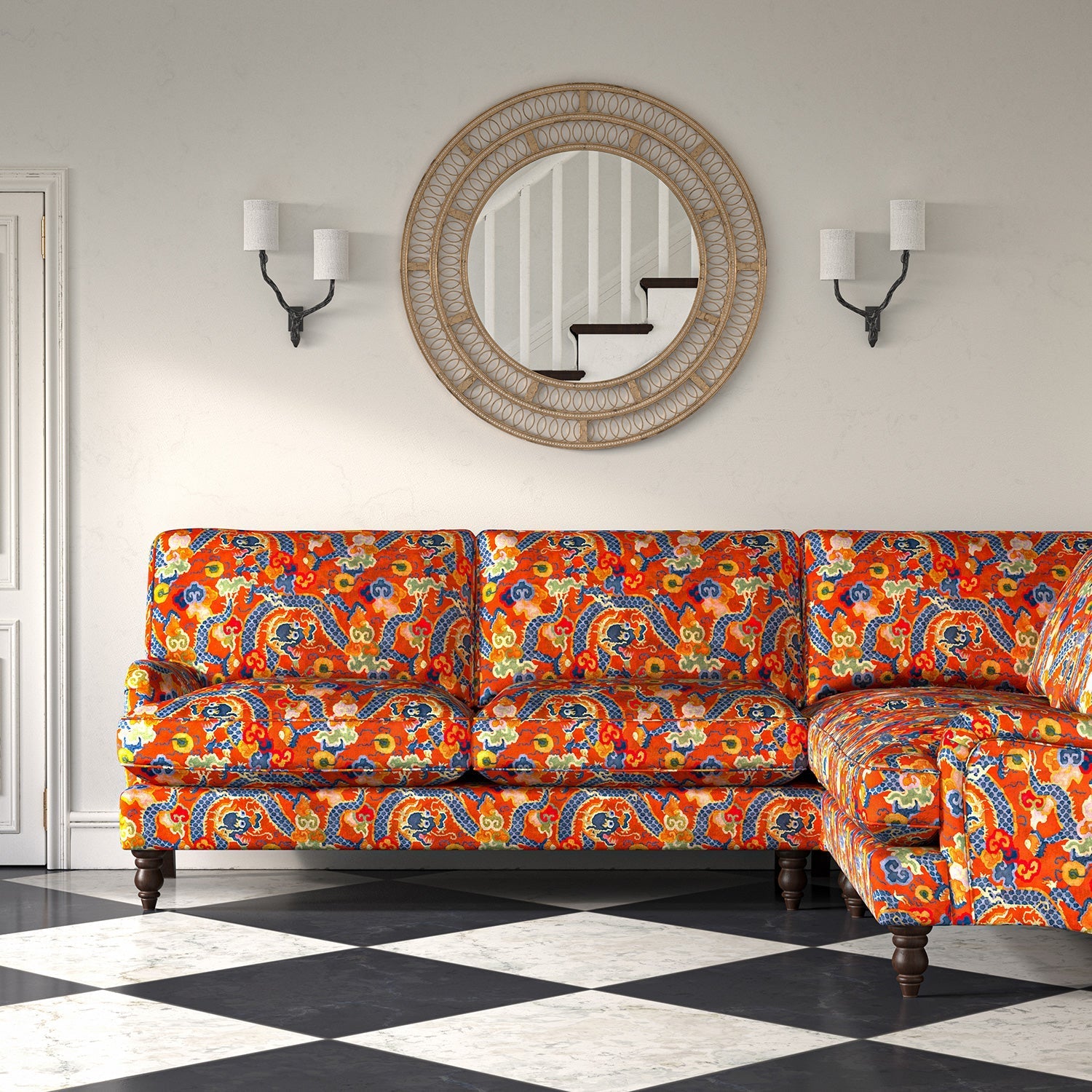 Linwood Double Dragon Hot Orange Made to Measure Curtains
