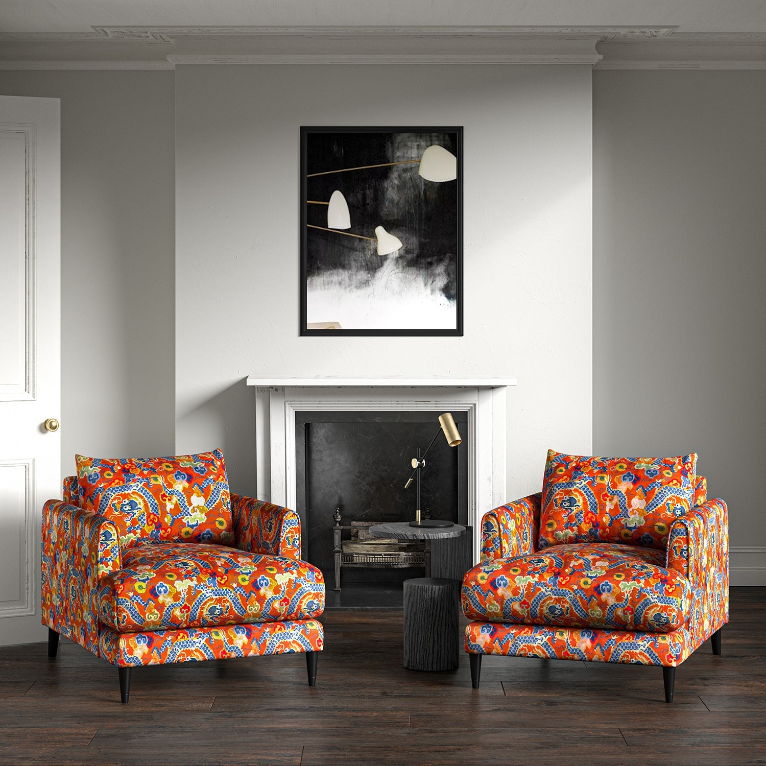 Linwood Double Dragon Hot Orange Made to Measure Curtains