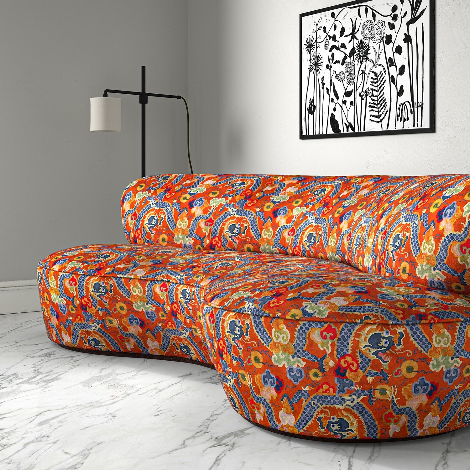 Linwood Double Dragon Hot Orange Made to Measure Curtains