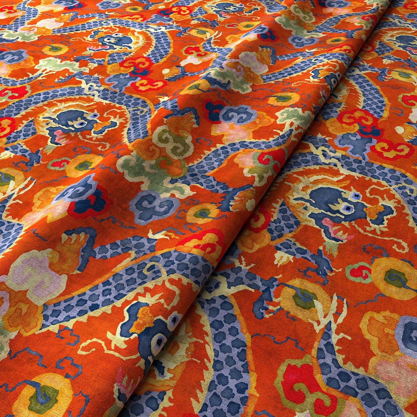 Linwood Double Dragon Hot Orange Made to Measure Curtains