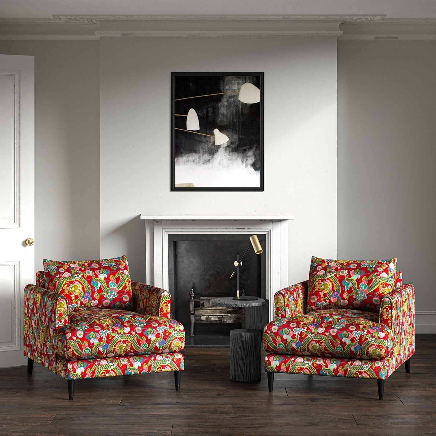 Linwood Double Dragon Lacquer Red Made to Measure Curtains