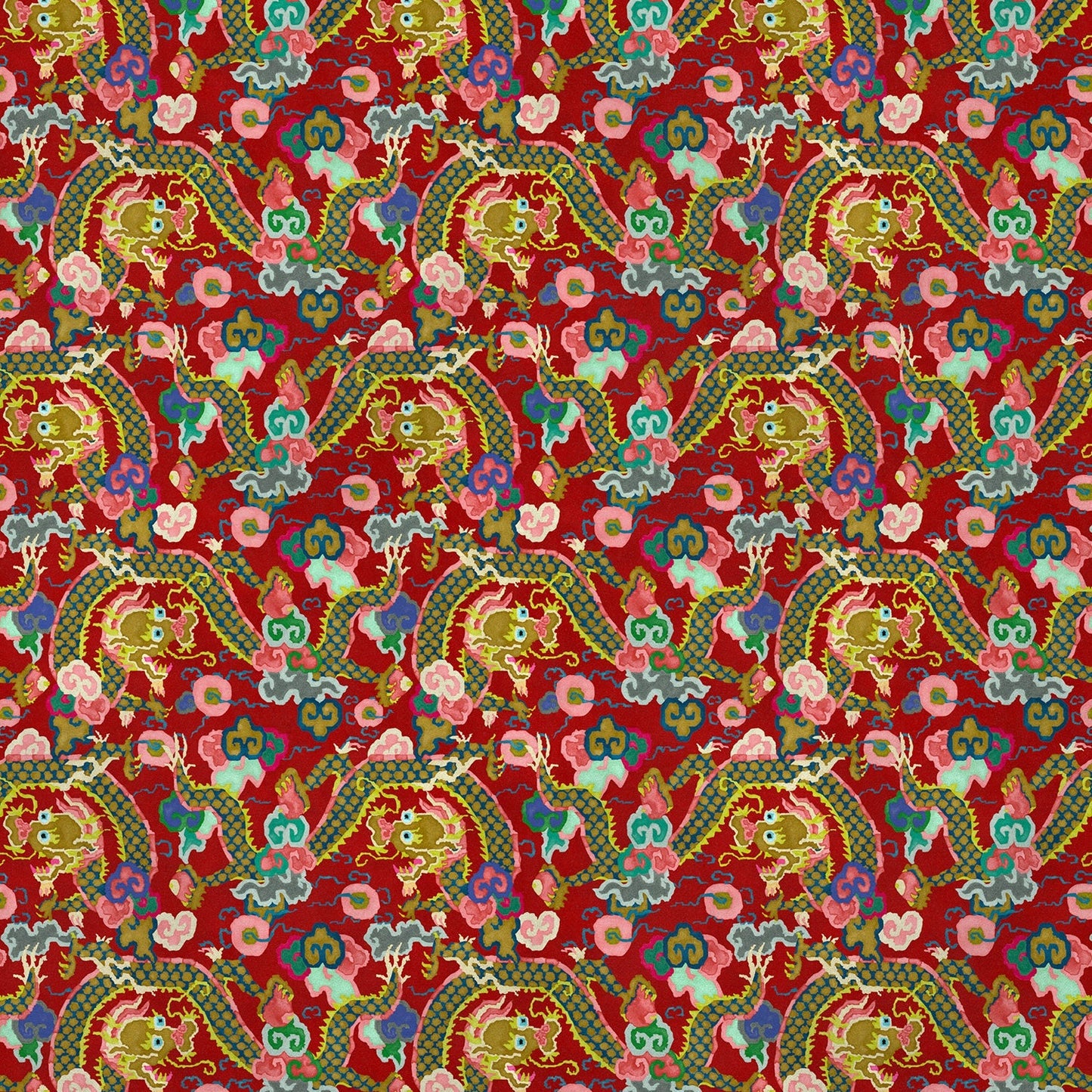 Linwood Double Dragon Lacquer Red Made to Measure Curtains