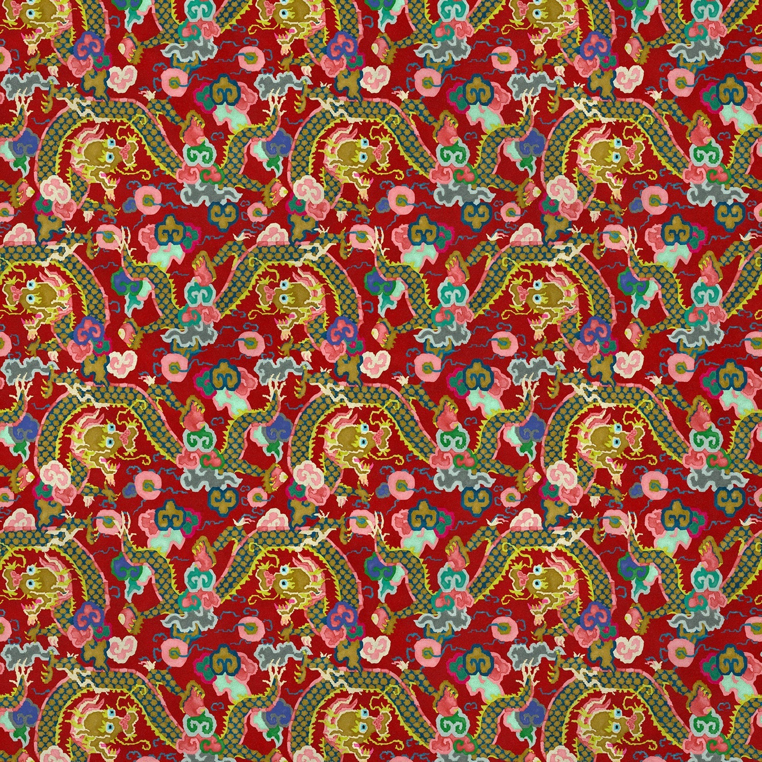 Linwood Double Dragon Lacquer Red Made to Measure Curtains