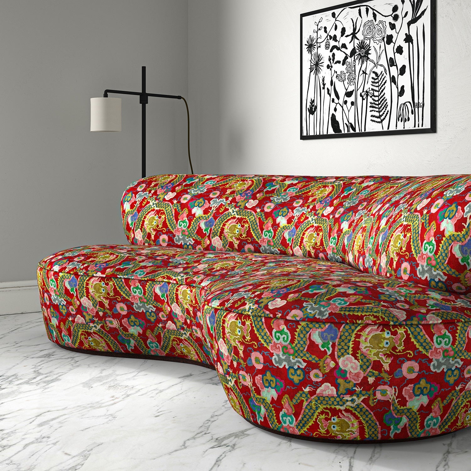 Linwood Double Dragon Lacquer Red Made to Measure Curtains