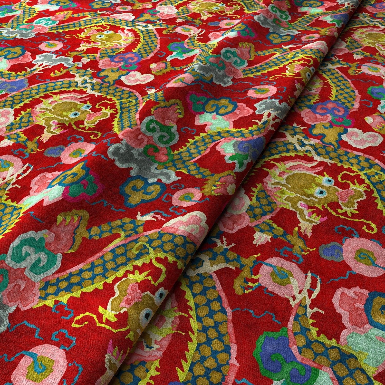 Linwood Double Dragon Lacquer Red Made to Measure Curtains