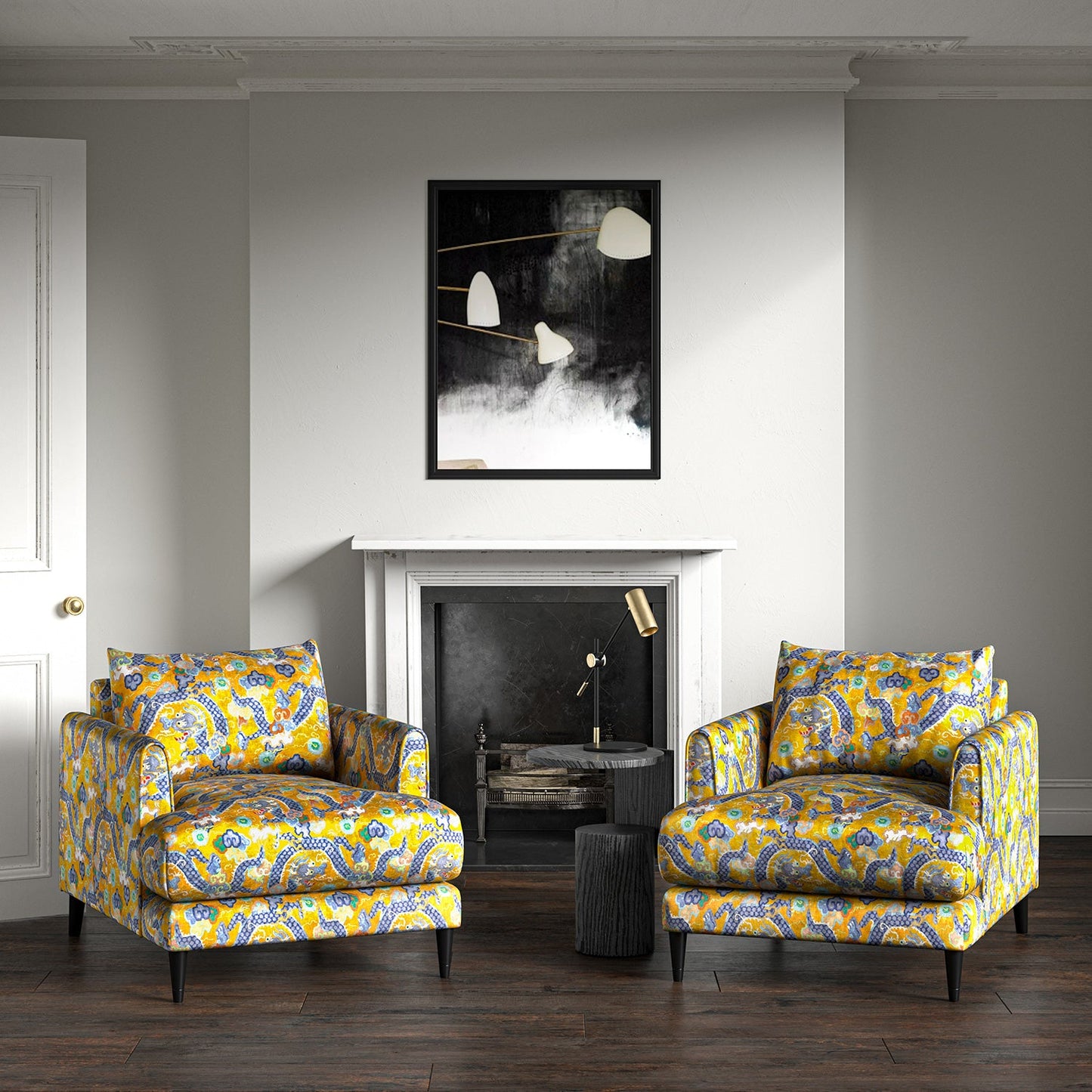 Linwood Double Dragon Yellow Made to Measure Curtains