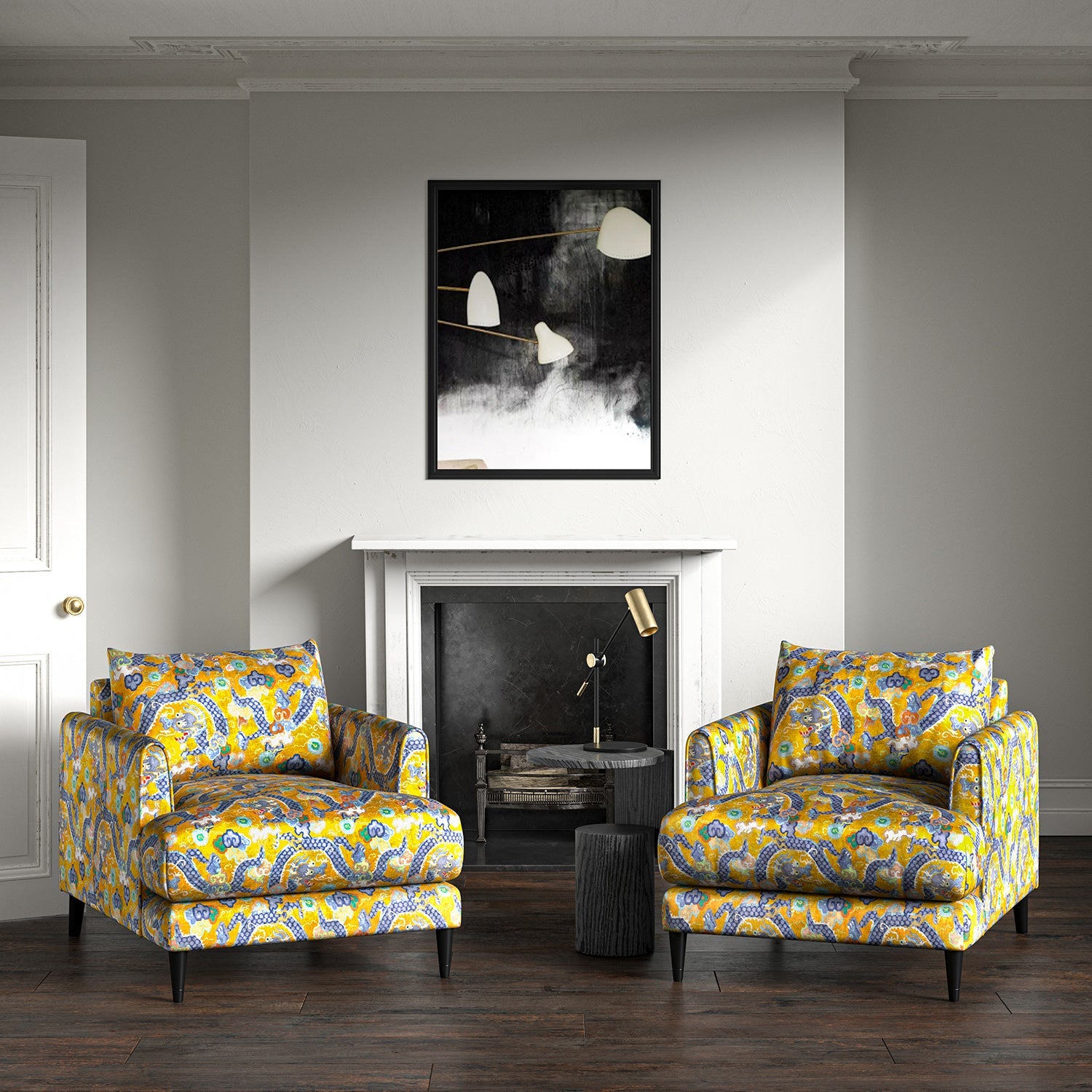 Linwood Double Dragon Yellow Made to Measure Curtains
