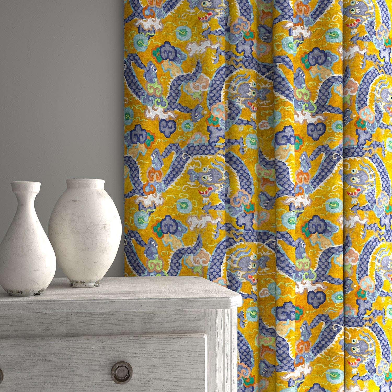 Linwood Double Dragon Yellow Made to Measure Curtains