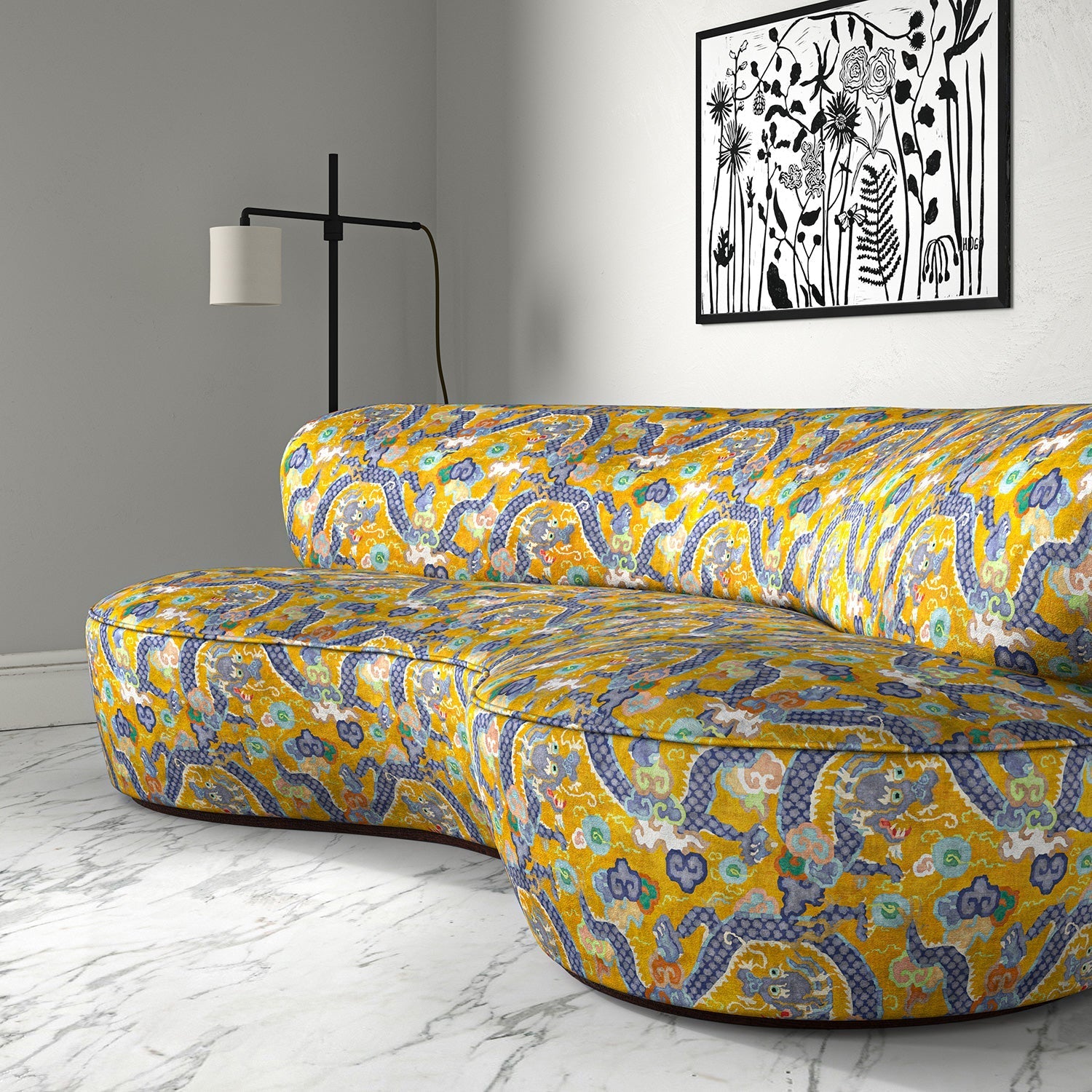 Linwood Double Dragon Yellow Made to Measure Curtains