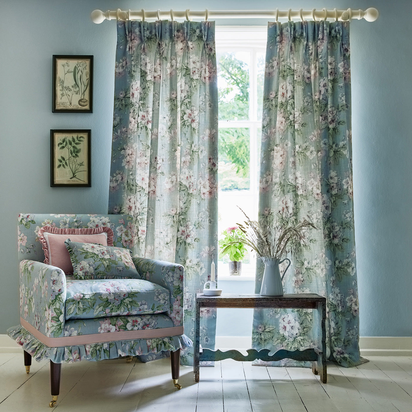 Linwood Gertrude Blue Green Made to Measure Curtains