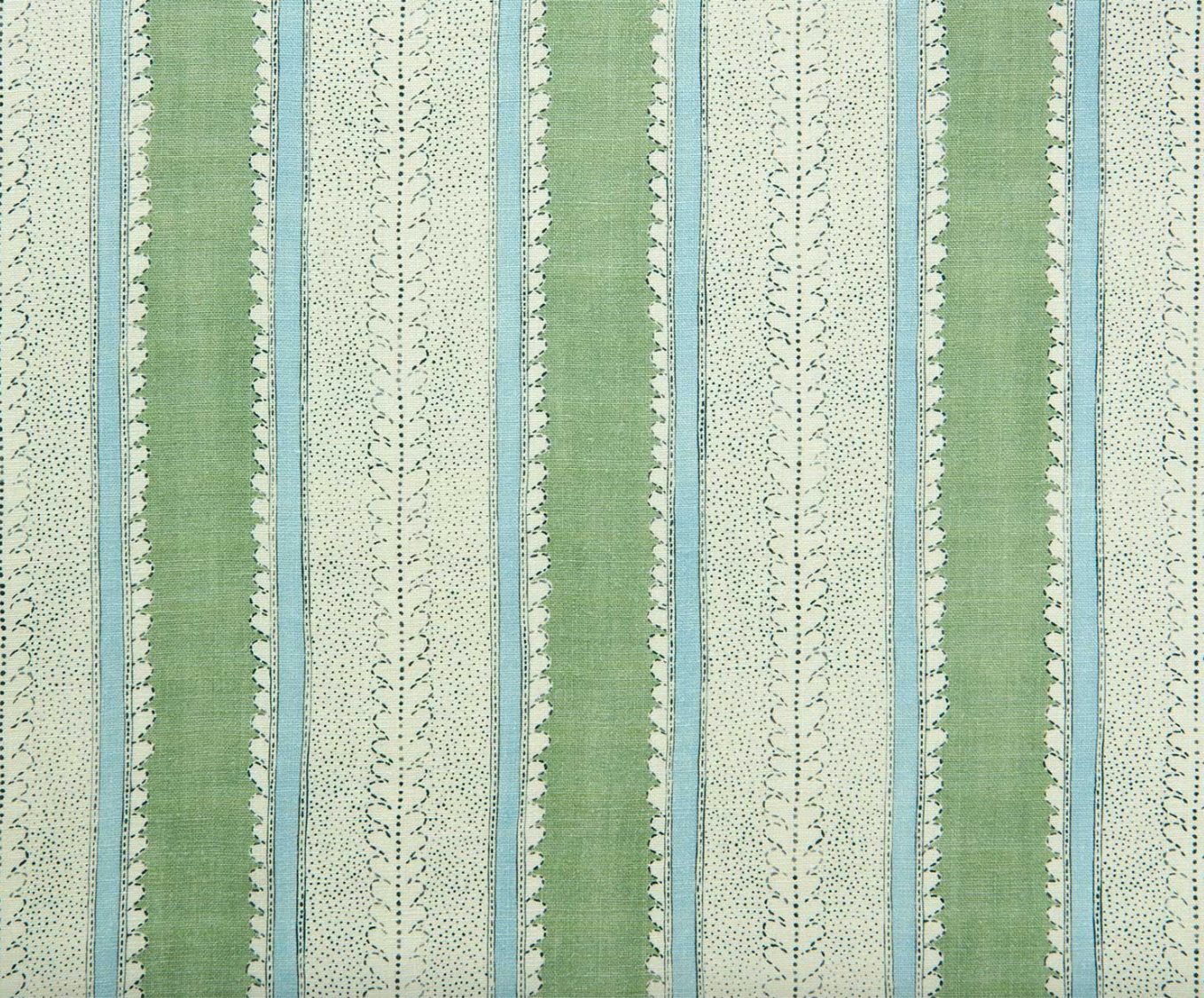 Striped fabric pattern with green, blue, and white colors linwood