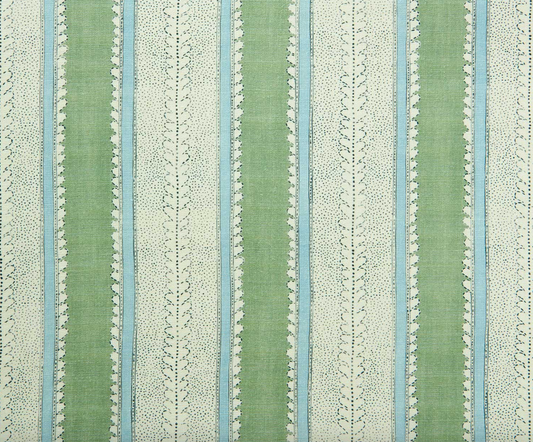 Striped fabric pattern with green, blue, and white colors linwood