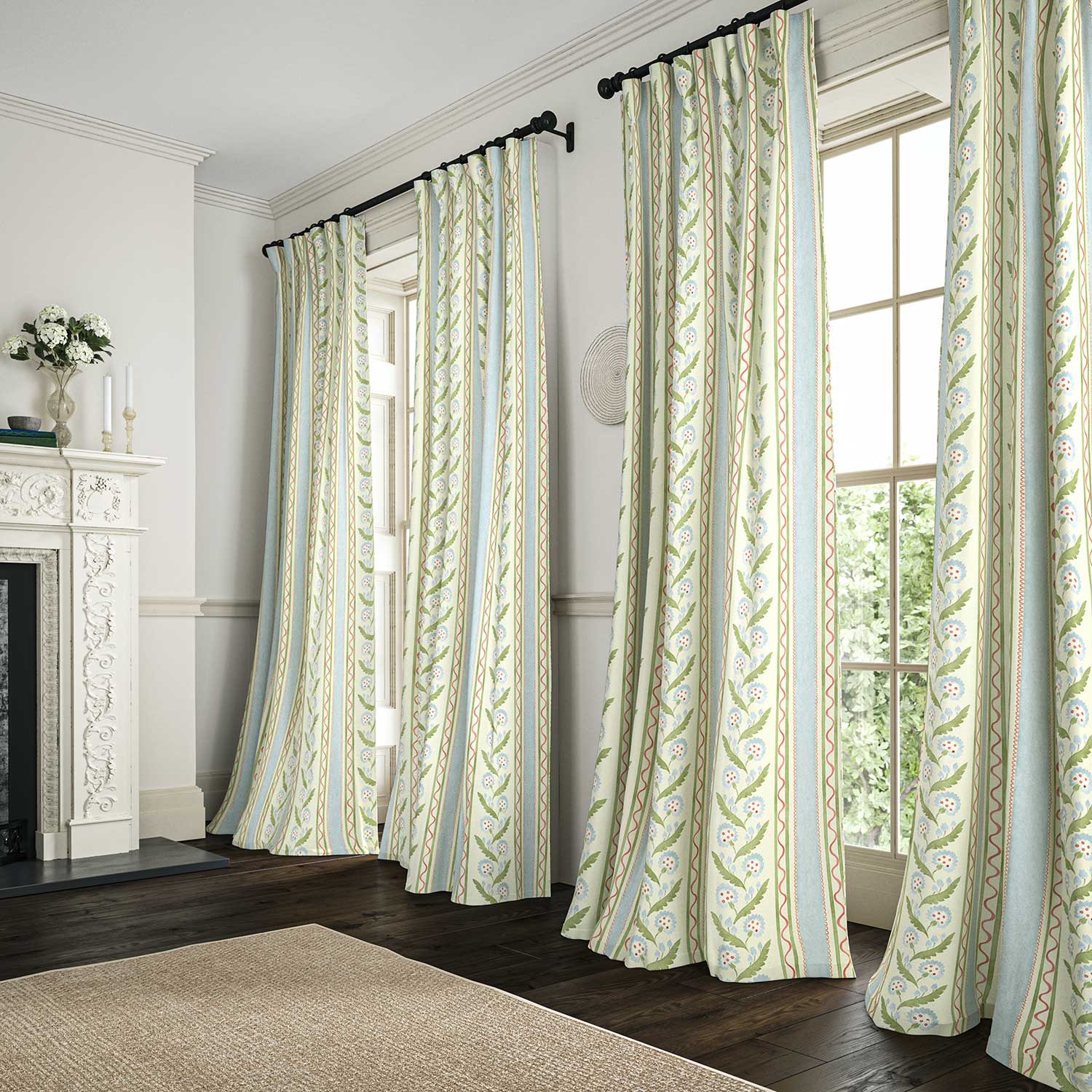 Linwood Polly Stripe Cameo Blue Made to Measure Curtains