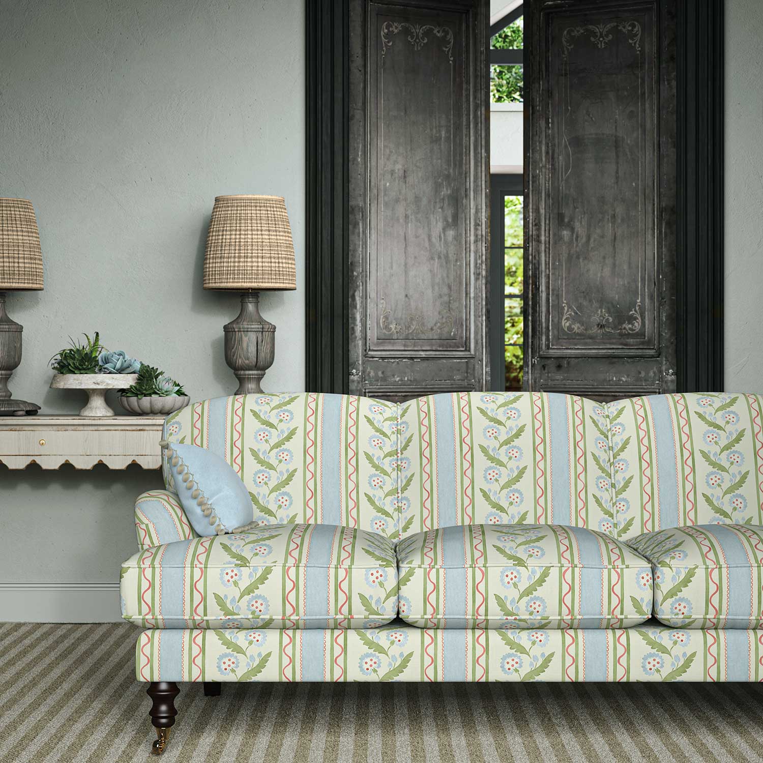 Linwood Polly Stripe Cameo Blue Made to Measure Curtains