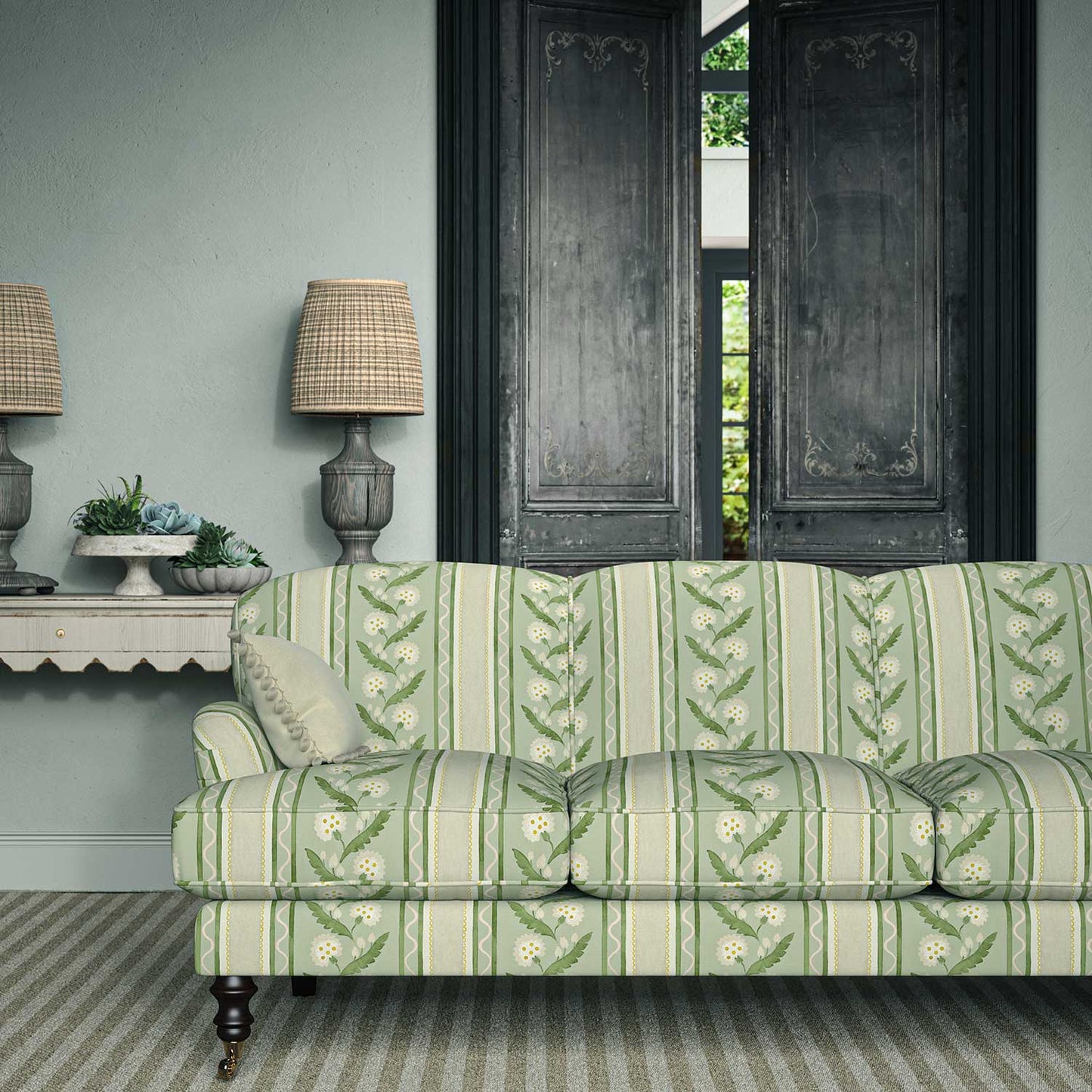 Linwood Polly Stripe Moss FR Made to Measure Curtains