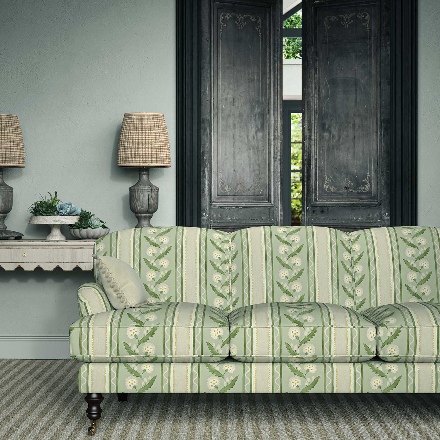 Linwood Polly Stripe Moss FR Made to Measure Curtains