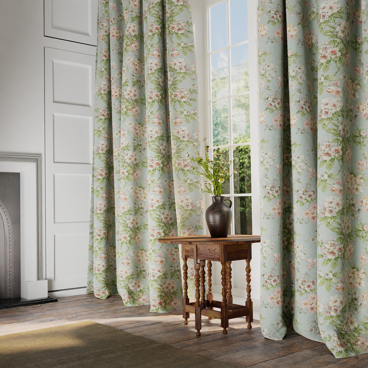 Linwood Gertrude Blue Green Made to Measure Curtains