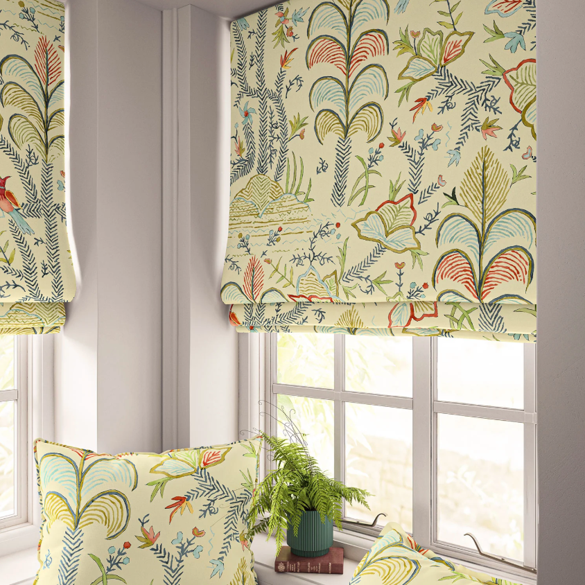 Guava - Songbird Linen, Maru Collection by Linwood - roman blind cushion