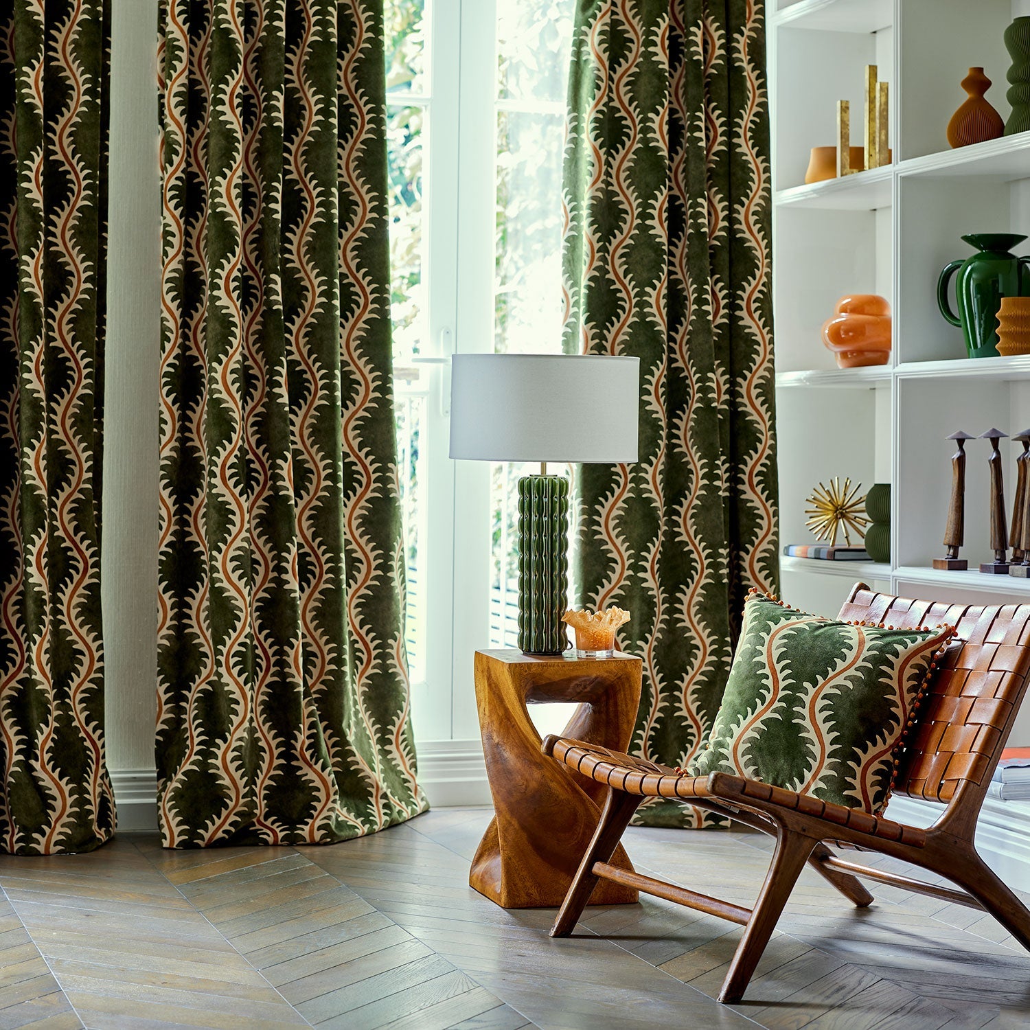 Linwood Helter Skelter Moss Velvet FR Made to Measure Curtains