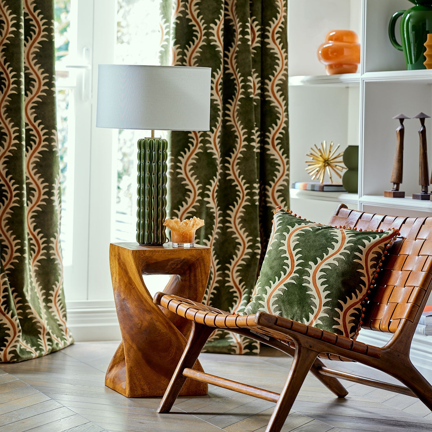 Linwood Helter Skelter Moss Velvet FR Made to Measure Curtains