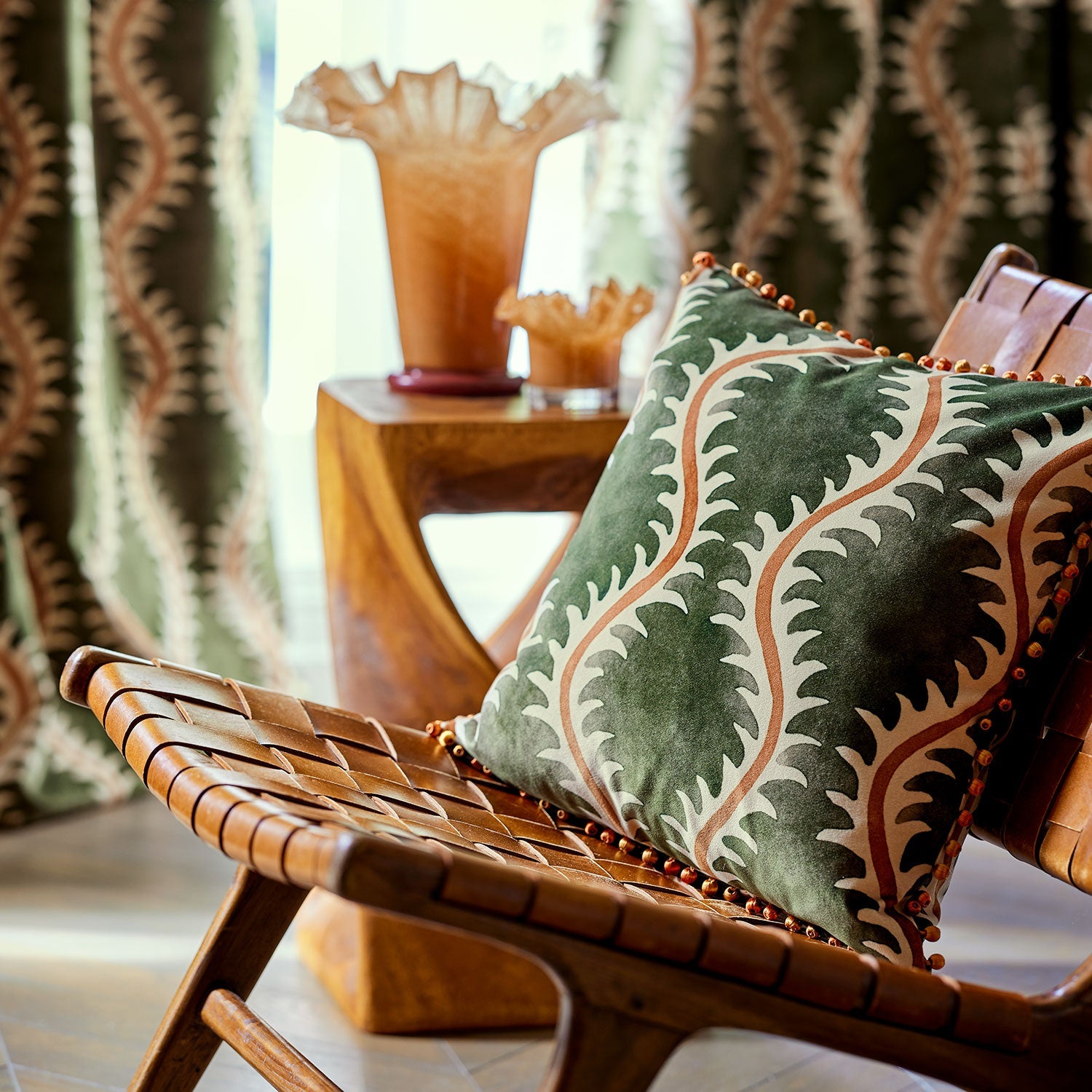 Linwood Helter Skelter Moss Velvet FR Made to Measure Curtains